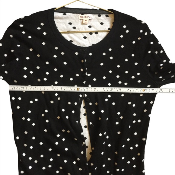 Womens Polka Dot Three Quarter Sleeve Cardigan Black White Button Down V Collar - Picture 4 of 7